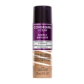 COVERGIRL CoverGirl & Olay Simply Ageless 3-in-1 Liquid Foundation, Matte Finish, Hyaluronic & Vitamin C Formula, Cruelty Free, Toasted Almond, 1 Count