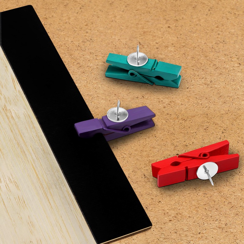 Belle Vous 70 Pack Wooden Multicolour Peg Clips with Push
