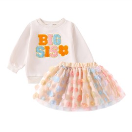FIOMVA Conjunto de camisa y falda a juego con Big Sis & Lil Sis, Big Sister Beige, 12-18 Meses