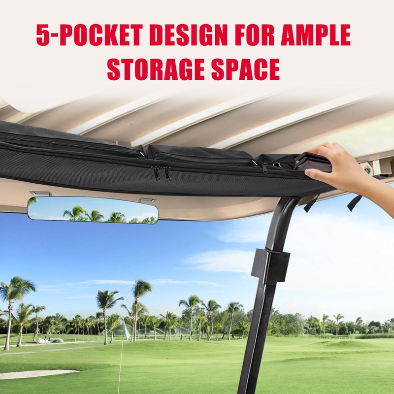 Adjustable Golf Cart Overhead Storage Bag, No Drilling Golf Cart