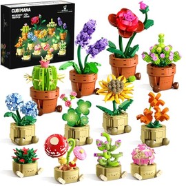 12 Pack Plantas y Flores Mini Set de Construcción, 1697Pcs Colección Botánica 3.6MM, Juguete de Construcción Suculentas para Decoración Hogar Oficina, Regalo Fiesta Cumpleaños Pascua Adultos Niños 12+