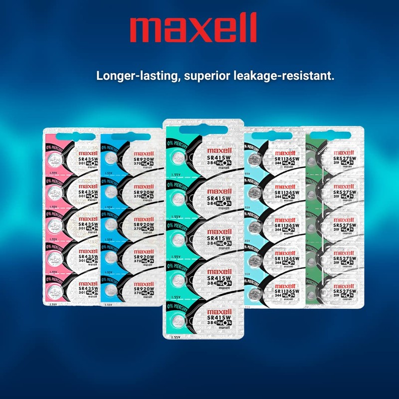 Maxell Watch Battery Button Cell SR41SW 384 Pack of 5