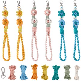 SUNNYCLUE 6 Sets Keychain Making Kit Macrame Keychain Kit Flower Wristlet Keychain Bulk Macrame Keychains with Instructions Boho Macrame Kits for Beginners Adults Handbags DIY Hanging Ornament Decor