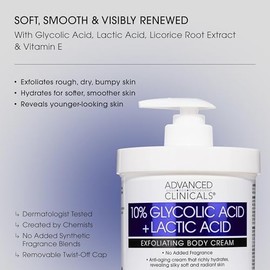 Advanced Clinicals- Loción corporal hidratante para el cuidado de la piel con 10% de ácido glicólico y ácido láctico | AHA Exfoliating KP Bump Eraser B