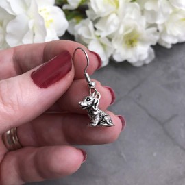 Puppy DOG Charm Earrings - Tibetan Silver 3D Charms on Nickel Free Hooks : 30mm