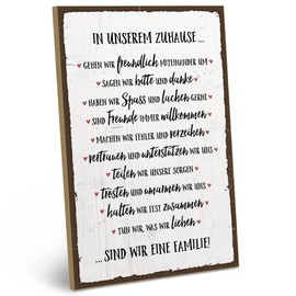 ARTFAVES® Holzschild mit Spruch - FAMILIENREGELN - IN UNSEREM ZUHAUSE | Shabby Chic Vintage Schild | Deko Geschenk zum Thema Familie, Zuhause | Größe: 19 x 28 cm
