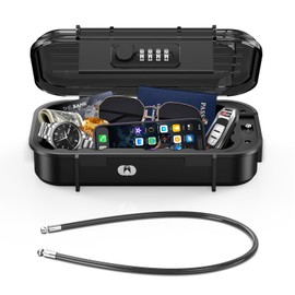 LOFICOPER Portable Lock Box, Beach Security Box for Travel, Anti-Theft 4-Digit Combination Lock Box, Cash Box with Removable Wire Rope for Dorm, Gym, Travel, Hotel, Office