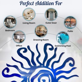 Riverside Designs Wacky Sun Metal Wall Art Indoor/Outdoor Decor - 36" Blue Rust Proof Wall Sculpture - Made in USA - Ideal for Bedroom, Garden, Home, Patio and Farmhouse