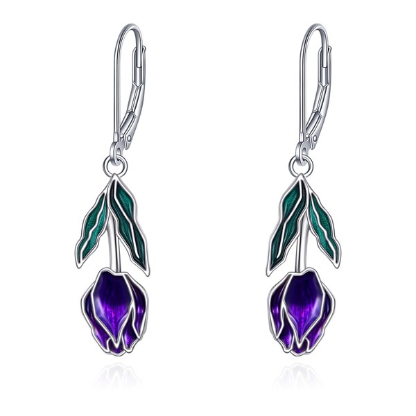 CRMAD Tulip Earrings for Women Sterling Silver Tulip Leverback Earrings