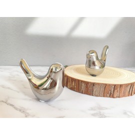 ITrixgan Cute Desk Decor Birds, Small Birds Figurines Home Decor, Ceramic Silver Birds Shelf Decorations for Living Room Bedroom Bookshelf Table Top