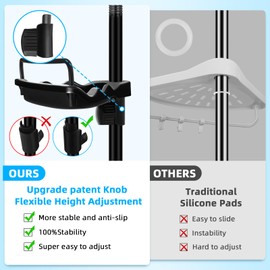 XLHOMO 32-122inch Corner Shower Caddy Tension Pole with Shower Curtain, Rustproof Drill-Free Adjustable Shower Shelves for Bathroom Bathtub Washbasin, with 4 Tier Patent Stable Shelves & Towel Bars