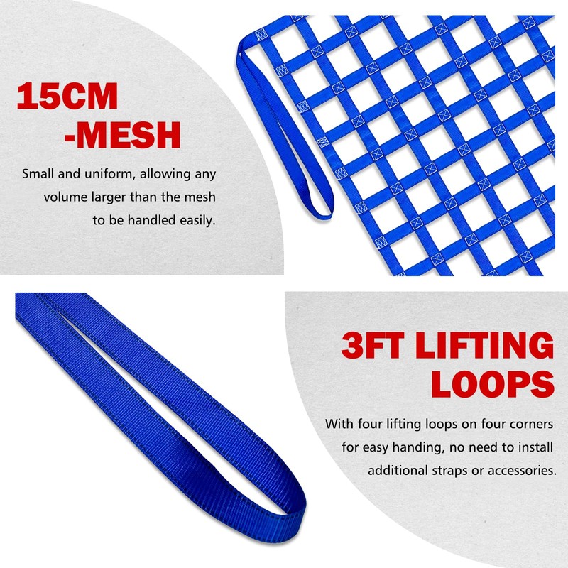 FITHOIST Cargo Lifting Net 4400LBS, 6.56'x6.56' Safety Lifting Net Straps