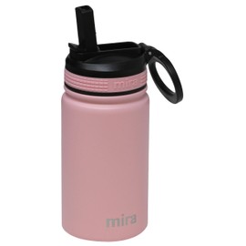 MIRA 12 oz Kids Water Bottle with Straw Lid - Vacuum Insulated Stainless Steel Thermo | Reusable, Leak-Proof, BPA-Free Flask, Rose Pink