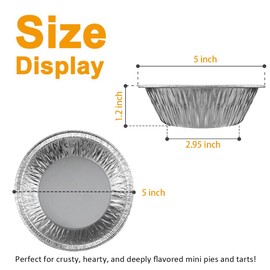 LOYUDEQIU 5 Inch/12.7cm Aluminum Foil Mini Pie Pans- Disposable Small Pie Tins for Bakeries, Cafes, Restaurants - Durable Mini Foil Pans for Pie, Fruit Tarts, Quiche (50, 5 inch Tart Pans)