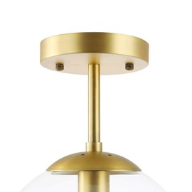 Globe Semi Flush Mount Ceiling Light, Clear Glass with Brass Finish, Contemporary Mid Century Modern Style Lighting Fixture Gold(12W 2700K LED Corn Bulb Included)