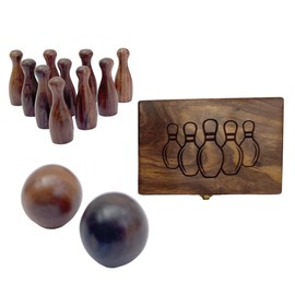 Thorness Deluxe Wooden Bowling Set with Solid Wood Storage Box for All Ages and Occasions