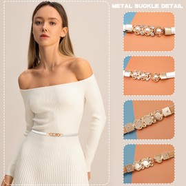 Liutufy Women's Thin Leather Belt Adjustable Skinny Waist Belt for Dresses Jeans (Pearl White-M)