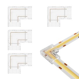 BTF-LIGHTING FCOB COB Transparent Gapless L-Shaped Connector Kit 4pc L-Shaped 2pin 10mm Clear Connector Suitable for Solderless and Terminal Extension Connections