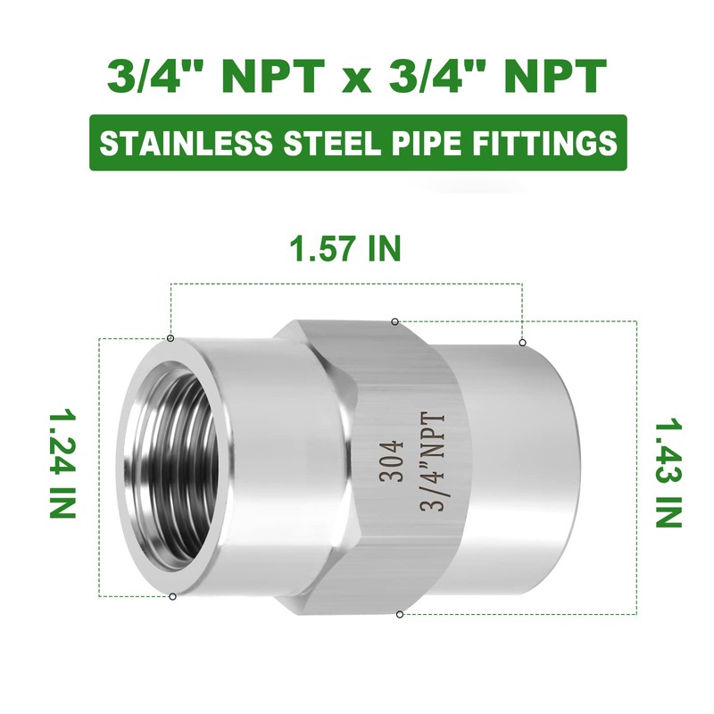 TAISHER 2PCS Forging of 304 Stainless Steel Pipe Fitting, Coupling,