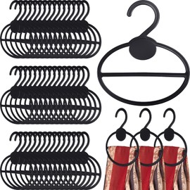 FoldTier 50 Pcs Scarf Hanger Plastic Holder Organizer Space Saving Scarf Organizer Clothes Hanger for Scarves Headscarves Clothing Sorting Storing (Black)