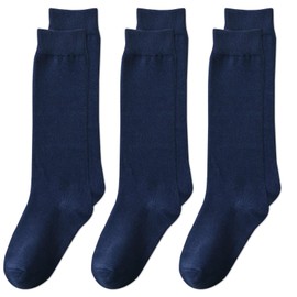 EPEIUS Kids Knee High Socks Cotton School Uniform Socks Kids Tube Socks White Long Socks for Girls Boys 11-15 Years Old Navy Blue 3 Pack XL