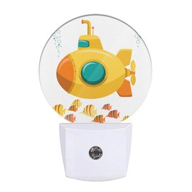 Uanvaha Yellow Submarine Night Light Yellow Ship Underwater Undersea Fishes Night Lights Plug into Wall with Dusk-to-Dawn Sensor, Ocean Sea Beach Themed Boys' Room Decor