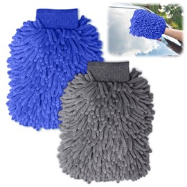 DiviDermy 2 Stück Mikrofaser Waschhandschuh Set, Waschhandschuh Auto Mikrofasertücher, Extra Saugstark, Auto Reinigung, Car Cleaning Kit, Perfekt für Autopflege und Fensterreinigung,Grau+Blau