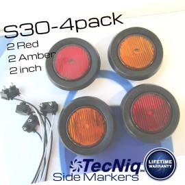 Tecniq Set of 4 - 2" Marker LEDs Light 2 red 2 amber Clearance Trailer LED