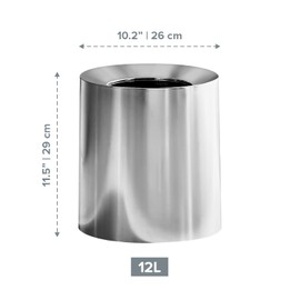 Modern Polished Stainless Steel Design Garbage Can - 12L I 3.2-Gallon Spill-Proof Trash Basket - Indoor Outdoor Waste Bin w/Removable Trash Bin Liner with Wide Rim