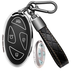 COTlYBOK for Hyundai lonig 6 Key Fob Cover Soft TPU with Leather Kevchain 360 Degree Protection Key Case Shel Holder Fitsfor Hyundai 2023 2024 lonig 6 Azera Grandeur GN7 Kona Ey 7 Buttons(B Black)