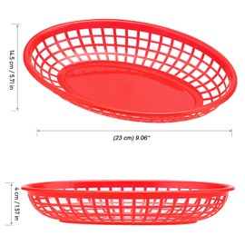 MOUYAT 50 Pcs Red Plastic Baskets, 9 x 6 Inch Oval Fast Food Serving Baskets for Serving, Bread, Fried Chicken, Frys, Fruit