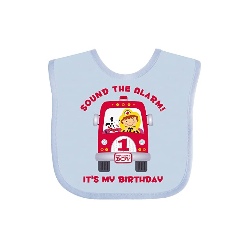 inktastic Fire Truck 1st Birthday Boy Baby Bib Light Blue