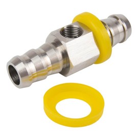 JoyTube 3/8” Fuel Line Fuel Pressure Barbed Push Lock T-Fitting Adapter with 1/8-27 NPT Sensor Port 304 Stainless Steel Includes 2 Clamps Fits Hose with 9.5mm ID Inner Diameter