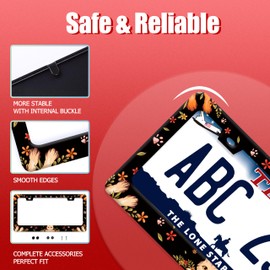 Cute Cats License Plate Frame Colorful Floral Flowers License Plate Frames Animal Funny Auto Accessory Stainless Steel Cat License Plate Decoration for Women Men 12 x 6 Inch