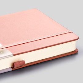 EMSHOI A5 Notebook Dotted Journal 21.4 x 14.5 cm, 256 Pages, 120gsm Thick Paper, 8 Perforated Sheets, Pen Holder, Back Pocket, Hardback Faux Leather Notepad for Women Men Bullet Journaling, Pink