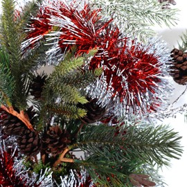 Alonsoo 25ft Christmas Tinsel Garland, Christmas Tree Ornaments Home Party Classic Shiny Sparkly Ceiling Hanging Decorations, 4 inch Wide Filaments Red Silver Edge.