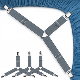 JBYAMUS Bed Sheet Straps, Easy to Install Sheet Straps, Fitted Sheet Clips, Adjustable Sheet Fasteners, Say Goodbye to The Messy Sheets (Gray-4 Pcs)