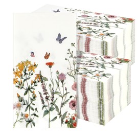 200 Pcs Floral Paper Napkins Disposable Decorative Watercolor Floral Cocktail Napkins Spring Flower Napkins Wildflower Guest Hand Towels for Wedding Baby Shower Birthday
