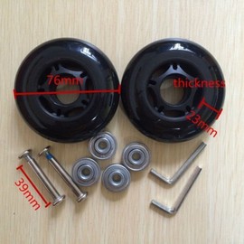 75X23mm Black Luggage Suitcase / Inline Outdoor Skate Replacement Wheels with ABEC 608zz Bearings
