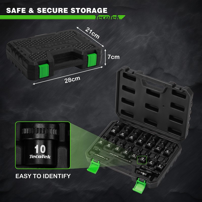 TecoTek 19 PCS 3/8" Drive Shallow Universal Impact Socket Set,