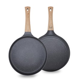 MEKOTRIN Crepe Pan 20 cm, Non-Stick Pan, Omlette Pancake Pan, Induction Pancake Pan, Compatible with All Hobs, Wooden Handle (Grey)