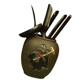 Mikinona 6-Piece Chinese Kung Fu Tea Set Handmade Wooden Tea Tools Ceremony Utensils Making Kit for Gong Fu Experience