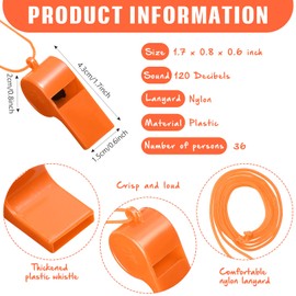 kymqlyw 36 Pcs Plastic Whistles with Lanyard Lifeguard ref Whistle Sports Whistle Loud Crisp Sports Whistle Emergency Whistle Bulk Referees Training Lifeguard School Emergency (Orange)