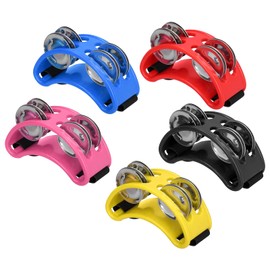 Foot Tambourine, Metal Jingles Percussion 5Pcs 2‑Row Half Moon Shaped 2‑Row Foot Tambourine for Party