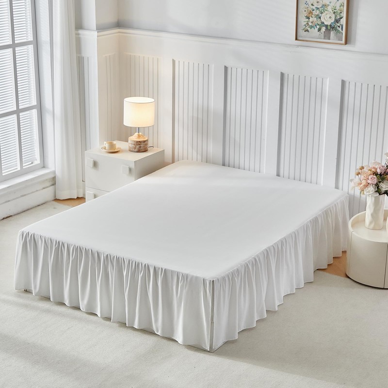 Uozzi Bedding Bed Skirt Queen Size Three Fabric Sides Elastic