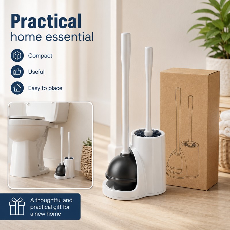 2-in-1 Toilet Plunger & Brush Set for Bathroom Cleaning –