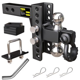TIROL 2 Inch Adjustable Trailer Hitch Receiver with Shackle - 6 Drop/Rise Drop Hitch, 2'' & 2-5/16'' Ball Hitches, Dual Balls 25000 LBS Capacity - Heavy Duty Tow Hitch with Hitch Tightener