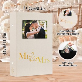 Lanpn Wedding Photo Album 6x4 300 Pocket Photos Slip in, Linen Cover Large Capacity Newlywed Marriage Window Album Hold 300 Horizontal Photos (Mr & Mrs, Beige)