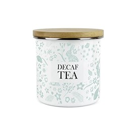 Purely Home Wild Rabbits Green Decaf Tea Storage Canister - White Metal Enamel Kitchen Food Storage Container
