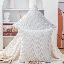 Madizz Pack of 2 Super Soft Velvet Decorative Cushion Covers with Texture Luxury Style Throw Pillow Cases Pillow Shell for Sofa Bedroom Square Greyish White 20x20 inch